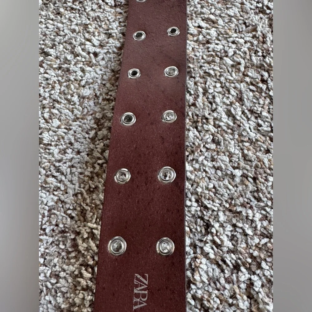Zara‎ LEATHER HEARTS AND FLOWERS BELT Dark Brown Belt with Silver Details